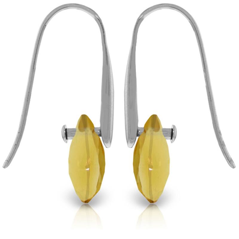 14K Solid Gold Fish Hook Earrings w/ Dangling Briolette Citrines