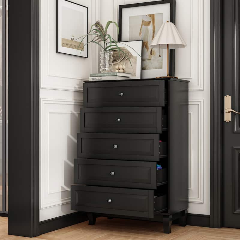 Chest of Drawers Tall 5 Drawer Dresser, Wood Dresser End Table Console