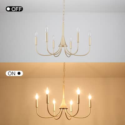 6-Light Modern Farmhouse Chandelier, Candle Style Chandelier, Semi Flush Mount Chandelier for Dining Room Living Room Kitchen