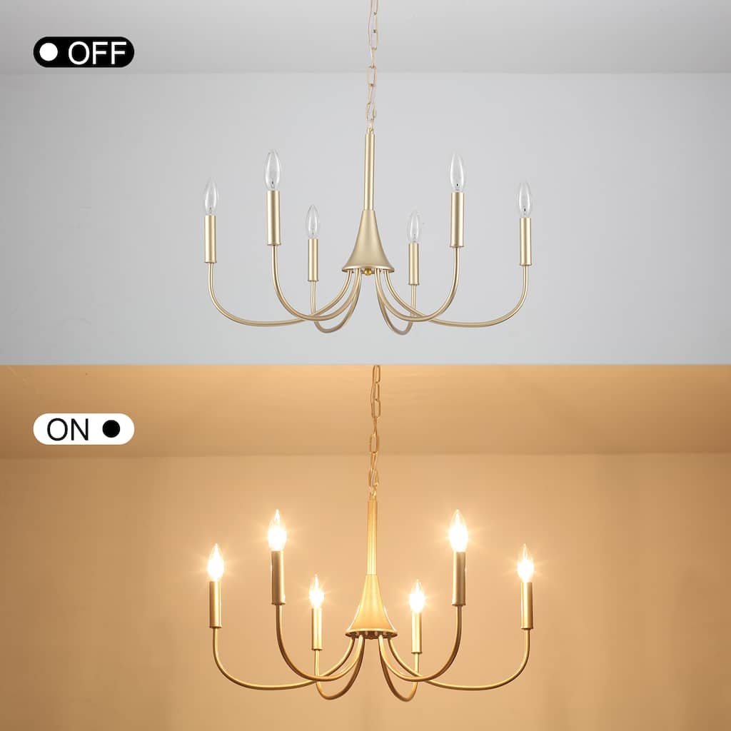 6-Light Modern Farmhouse Chandelier, Candle Style Chandelier, Semi Flush Mount Chandelier for Dining Room Living Room Kitchen