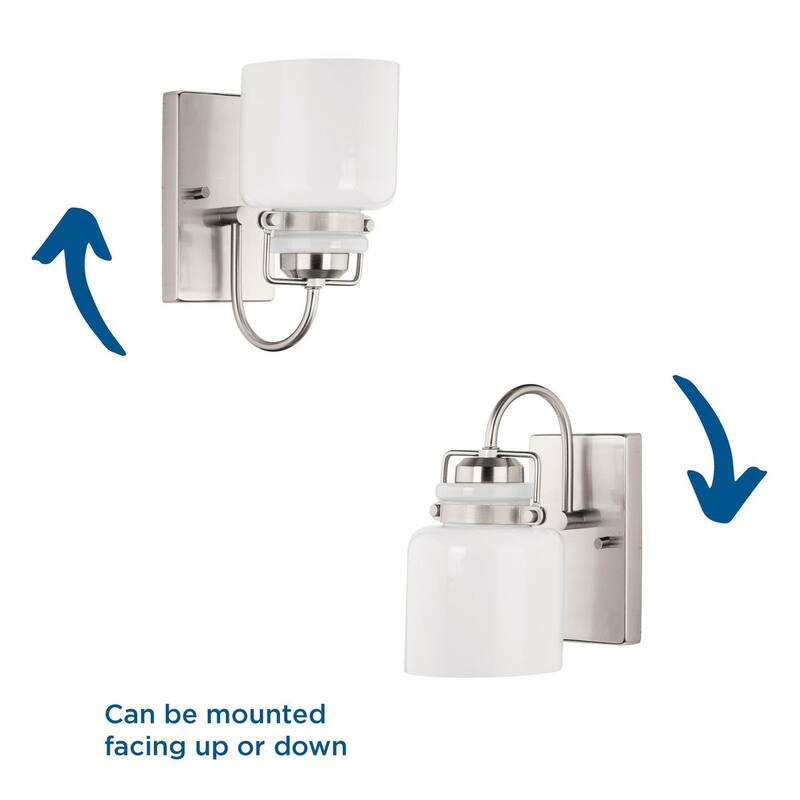 Fessler Collection One-Light Brushed Nickel Opal Glass Farmhouse Bath Light - 5 in x 7 in x 9 in