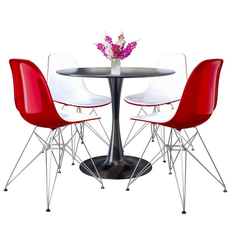 5-Piece Dining Set with 35" Round MDF Table and 4 ABS Plastic Side Chair in Chrome
