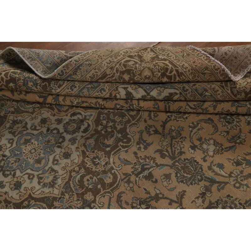 Traditional Mashad Persian Vintage Rug Bedroom Handmade Wool Carpet - 9'6" x 13'3"