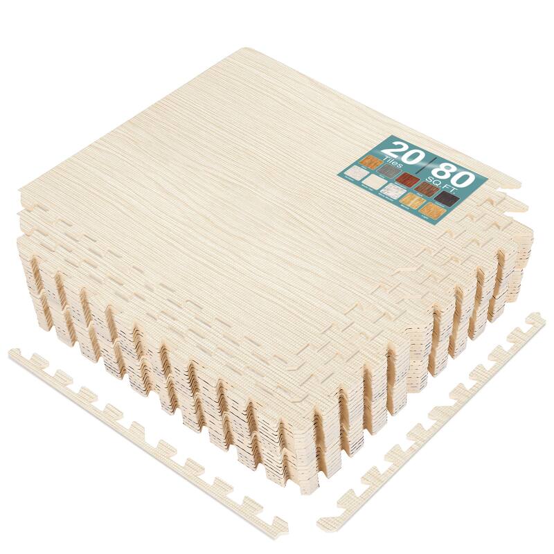Sorbus 80 Sq. Ft. Wood Grain Floor Tiles Foam Mat EVA Interlocking Mats Tile 3/8-Inch Thick Flooring Wood Puzzle Exercise Mats - Light Pine