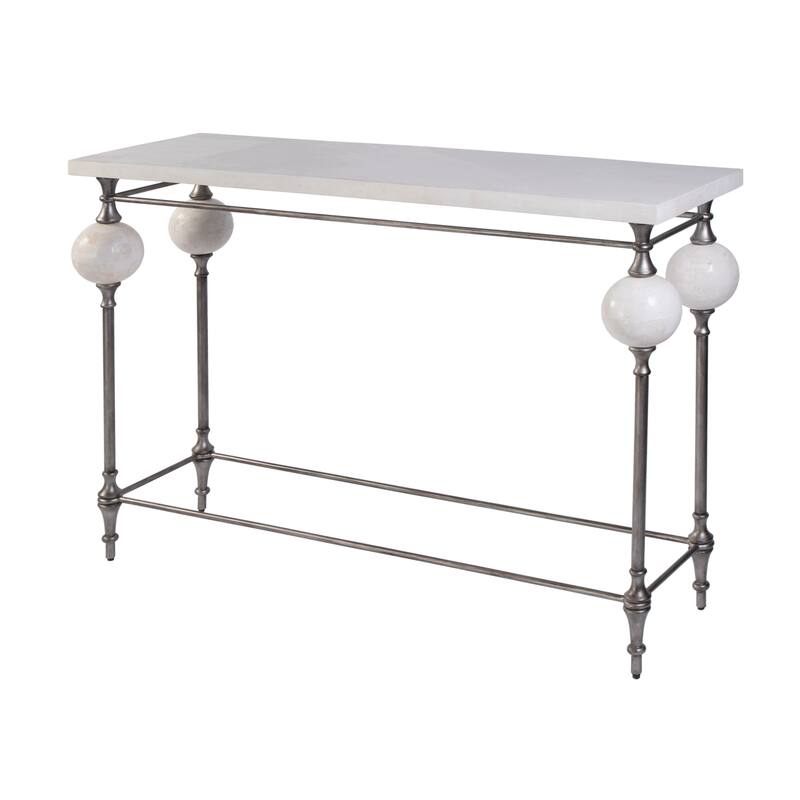 Amadeo 49 in. W Rectangular Stone and Metal Console Table - White