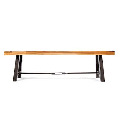 Roomfitters Industrial Farmhouse Dining Bench, Solid Wood Top with Black Metal Frame, 59" Length, Natural Wood
