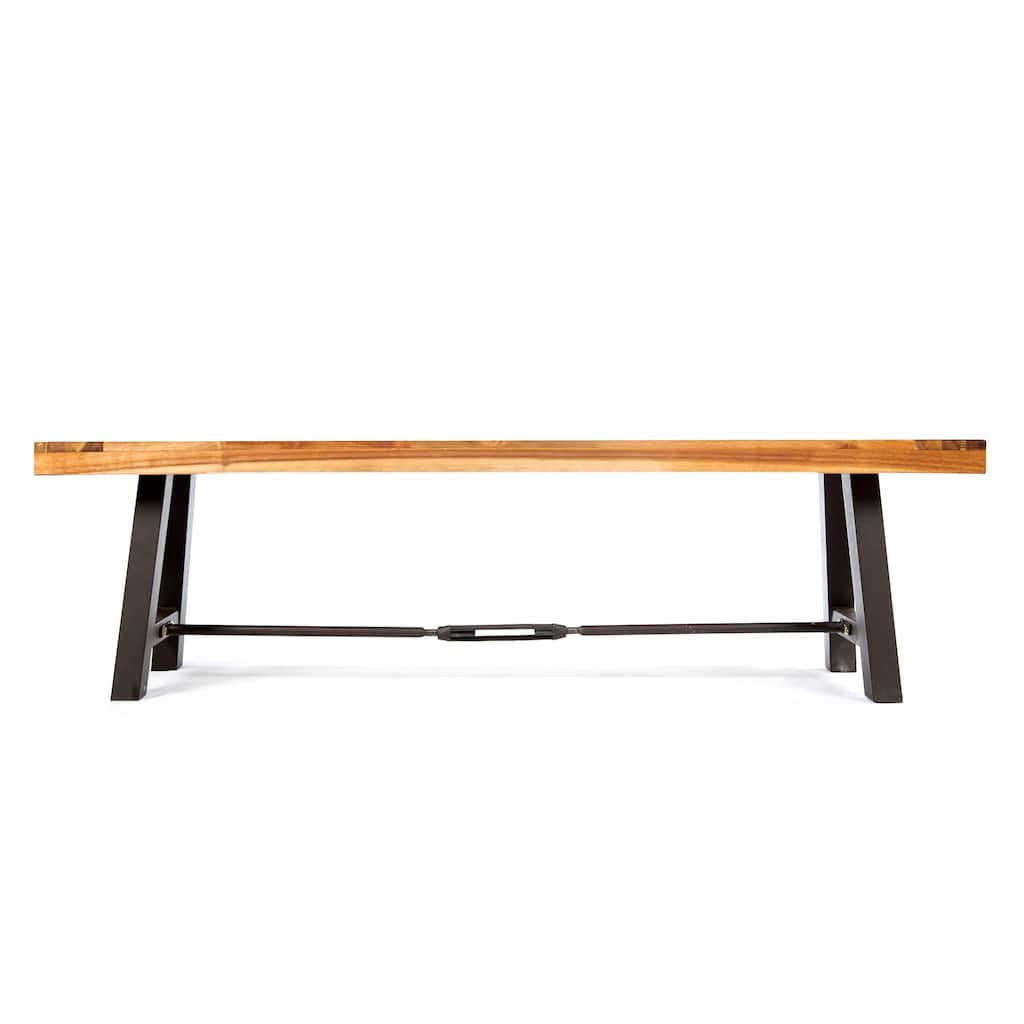 Roomfitters Industrial Farmhouse Dining Bench, Solid Wood Top with Black Metal Frame, 59" Length, Natural Wood