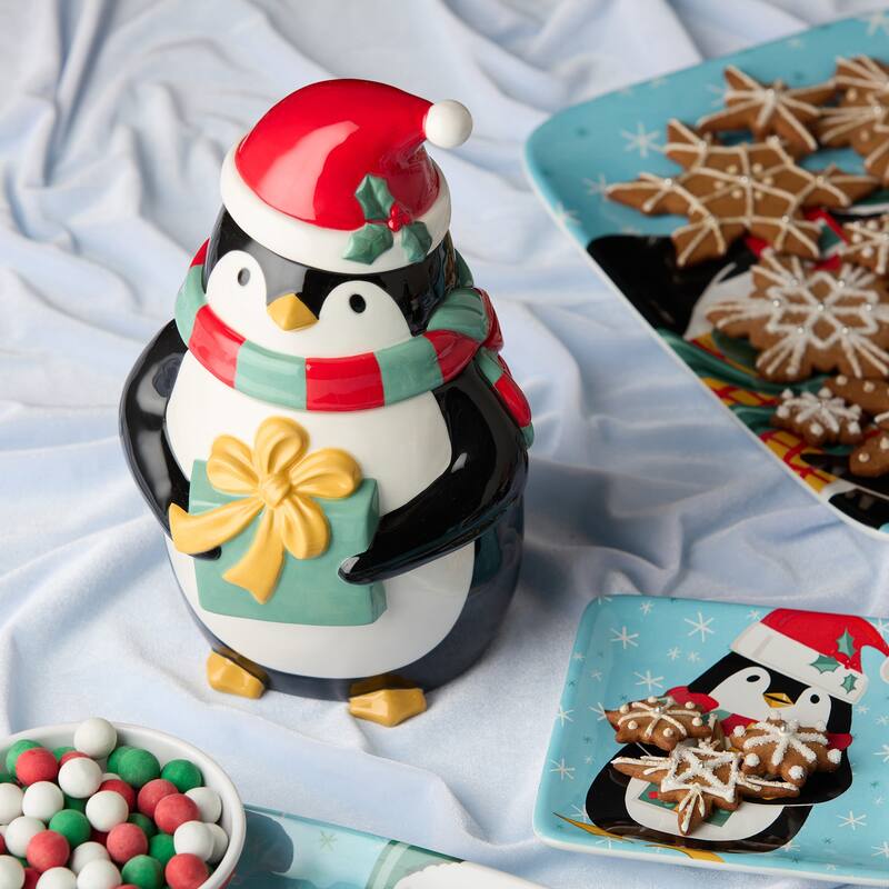 Certifed International Christmas Whimsy Penguin 3-D Cookie Jar - 6.75"W x 6.625"D x 11.625"H