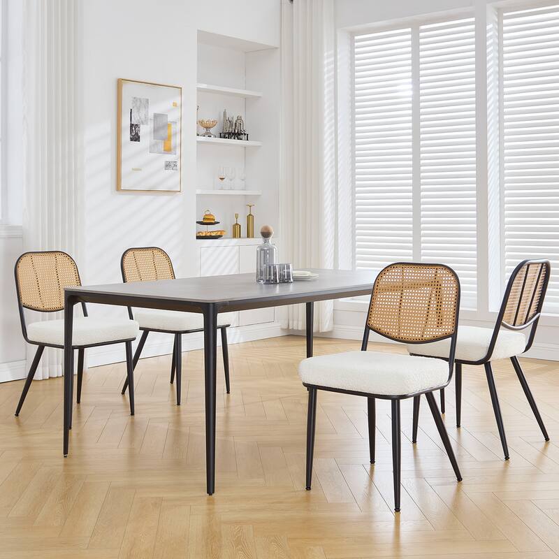 Upholstered Rattan Dining Chairs Set of 2 Side Chair - 33.86"H x 18.9"W x 22.83"D