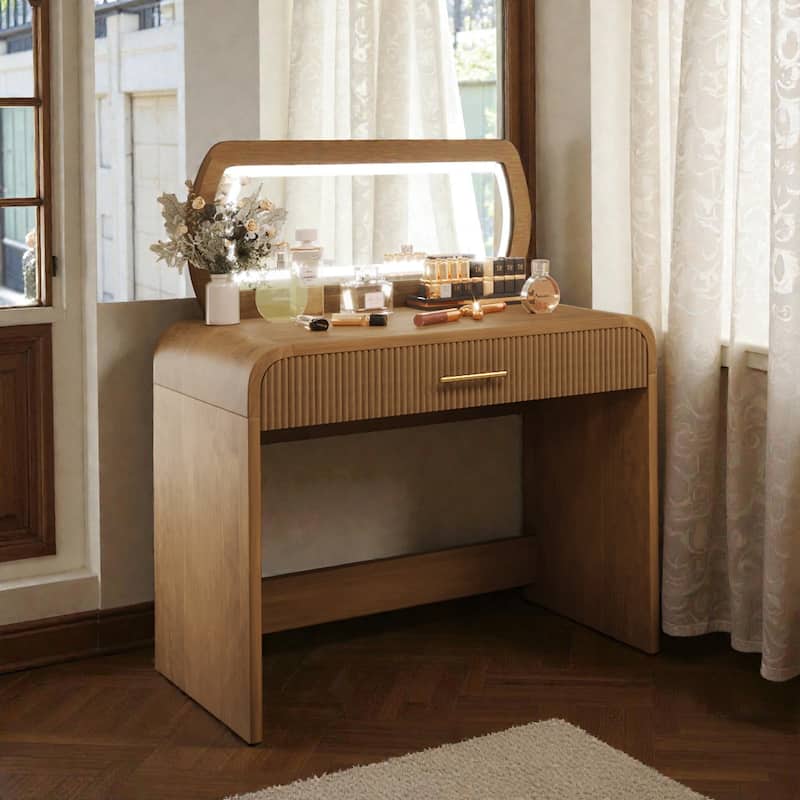 39" Makeup Vanity Table with Touch Screen Lighted Mirror, Dressing Desk with Drawer, Removable Mirror Design