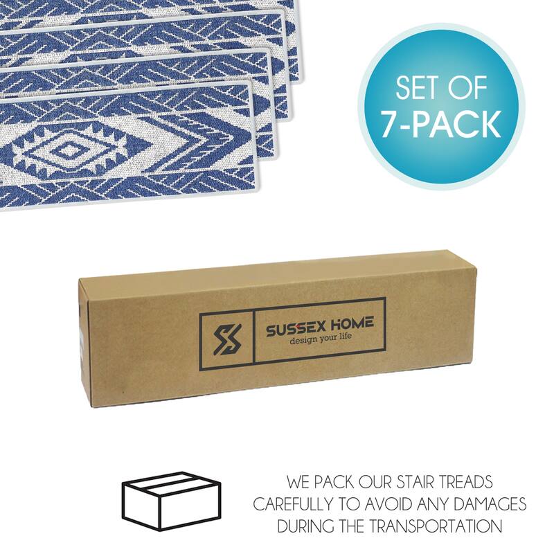 SussexHome Memorial Design 9" X 28" Stair Treads - 70% Cotton Anti-Slip Carpet Strips for Stairs-with Double Adhesive Tape