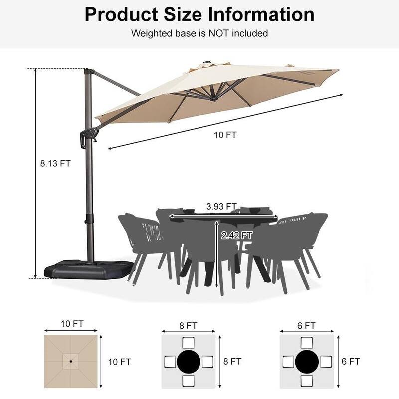PURPLE LEAF Round 360 Degree Rotation Patio Cantilever Umbrella - 10ft-Beige