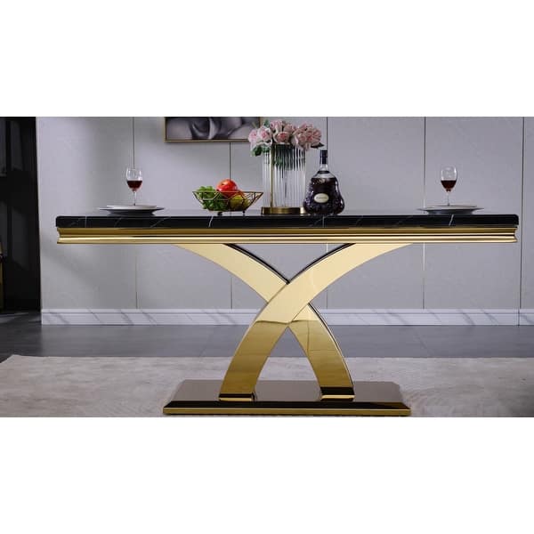 Black Dining Room Table with Polished Gold Metal Legs Bed Bath
