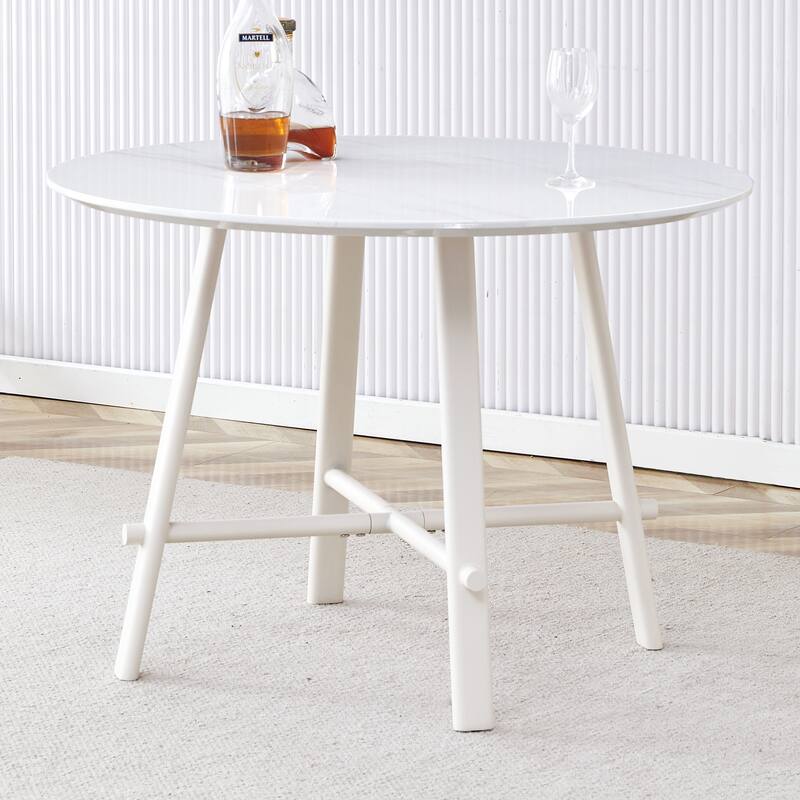 Modern Minimalist Circular Dining Table With A 42 Inch Diameter Patterned Tabletop And Metal Legs