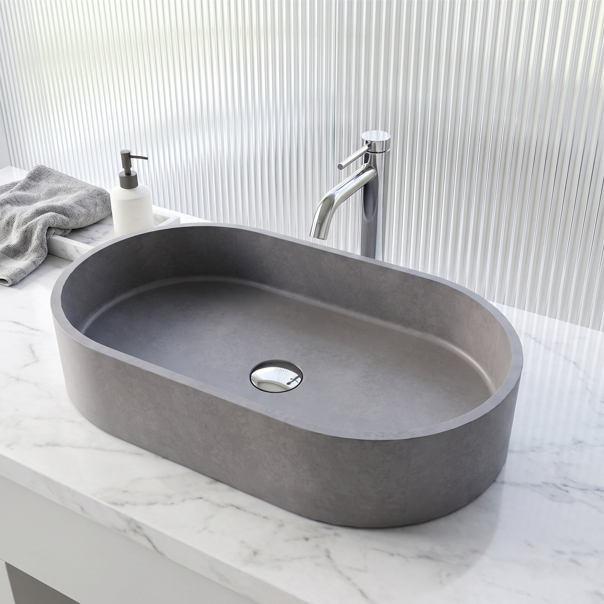 Vigo Concreto Stone 23-5/8" Oval Concreto Stone Vessel Bathroom Sink