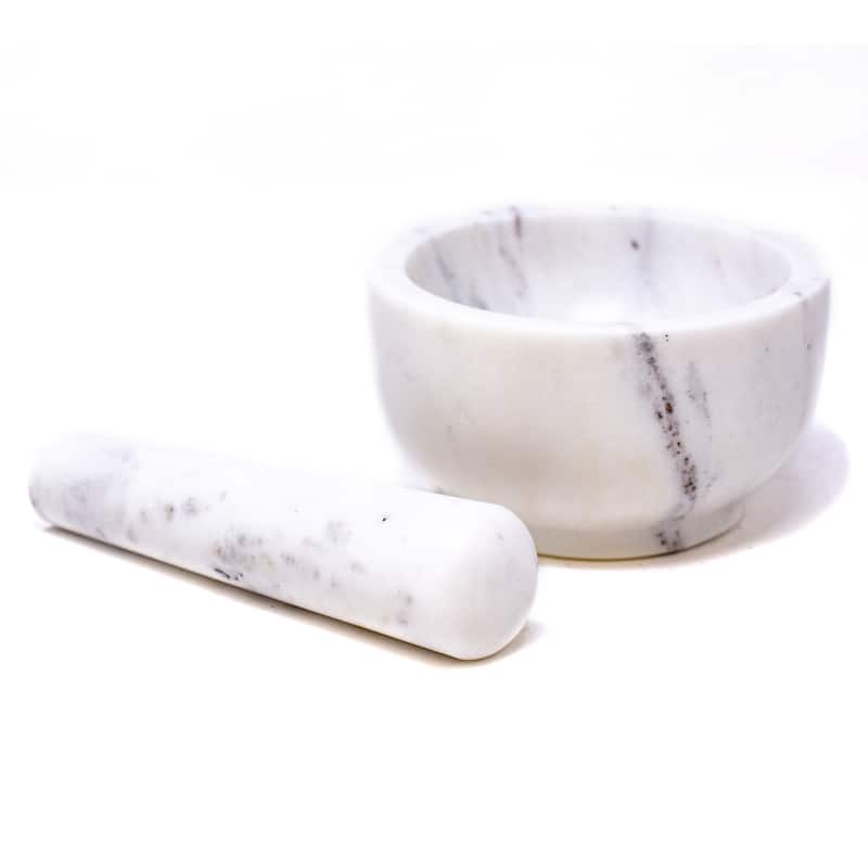 Handmade White Marble Mortar & Pestle - White