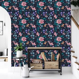 Dark Floral Wallpaper Peel and Stick and Prepasted - Bed Bath & Beyond ...