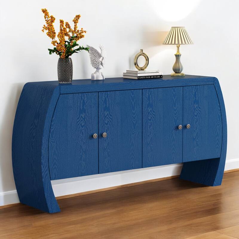 Four-Door Ash Veneer Storage Cabinet with Curved Legs, Antique Brass Handles, Perfect for Hallways, Entrances, and Living Rooms