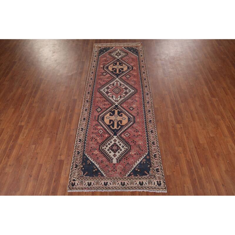 Distressed Bakhtiari Vintage Persian Runner Rug Handmade Wool Carpet - 3'7" x 9'9"