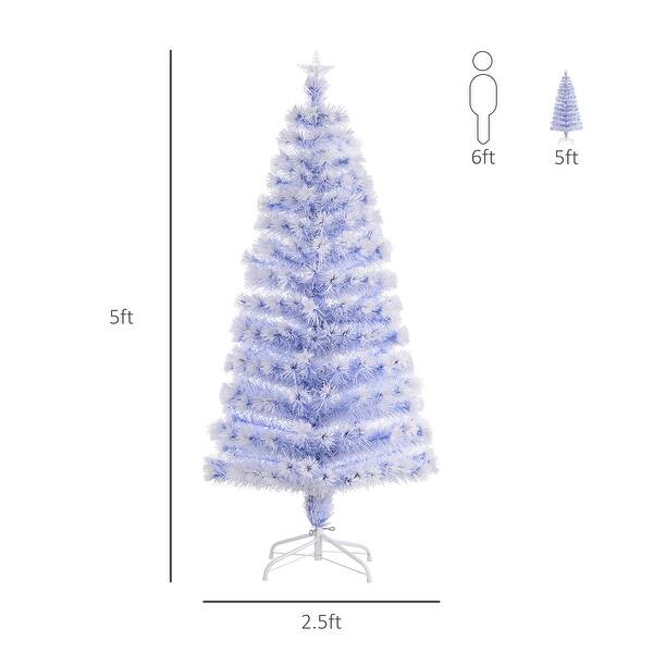 HOMCOM Icy-Blue and White Christmas Tree with Lights, Prelit Christmas Tree 5 ft., Faux Small Christmas Tree with Stand