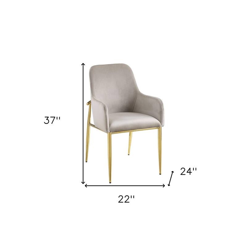HomeRoots Set of Two Gray and Gold Upholstered Velvet And Metal Dining Side Chairs - 22.00 in. x 37.00 in. x 24.00 in.