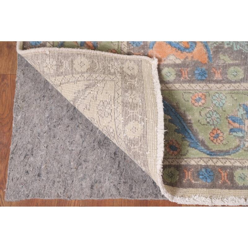 Hand Knotted Oriental 100% Wool Carpet Traditional Medallion Green Tabriz Area Rug - 9' 5'' X 6' 7''