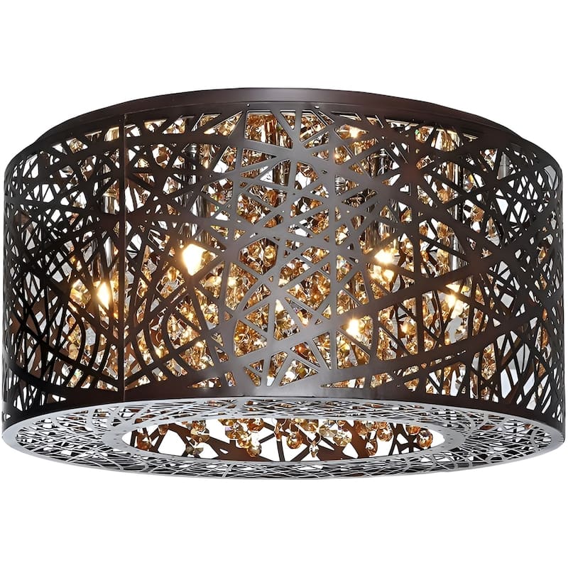 15.7" Wide Metal Flush Mount with Crystal Accent Bird Nest Modern Laser-Cut