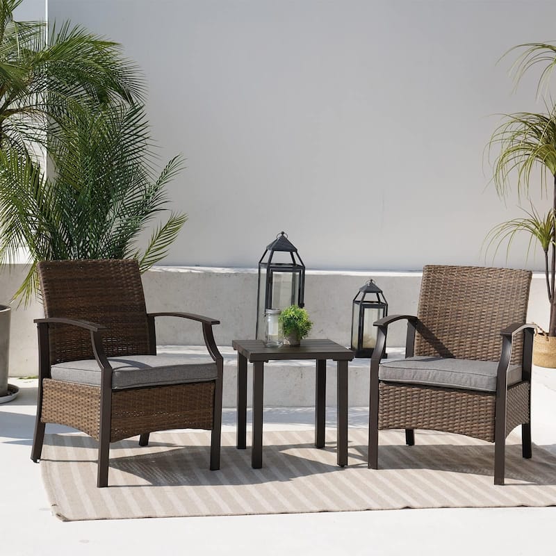 3 Pieces Outdoor Furniture Set, Wicker Table and Chairs - Grey