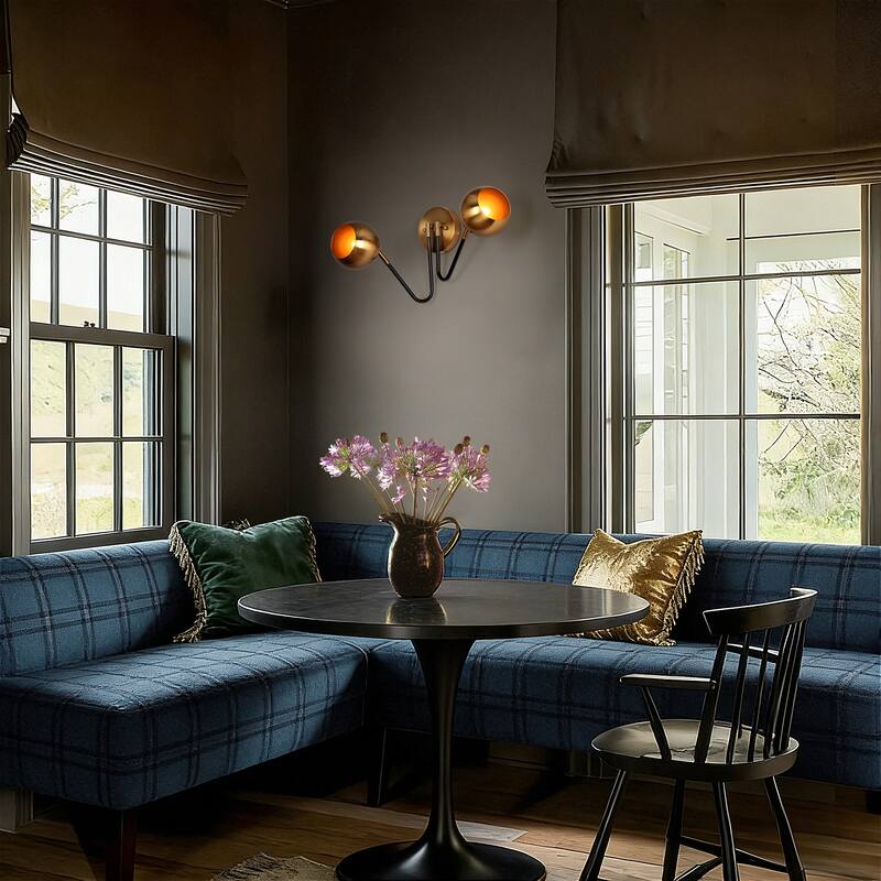 Marden Modern 2-Light Black Gold Wall Sconce Bathroom Vanity Lights with Metal Shades - 19.5 "