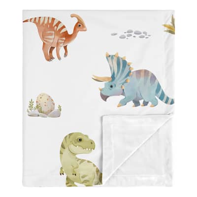 Sweet Jojo Designs Watercolor Dinosaur Dino Baby Boy Receiving Security Swaddle Blanket Green Blue White Modern Jurassic Animal