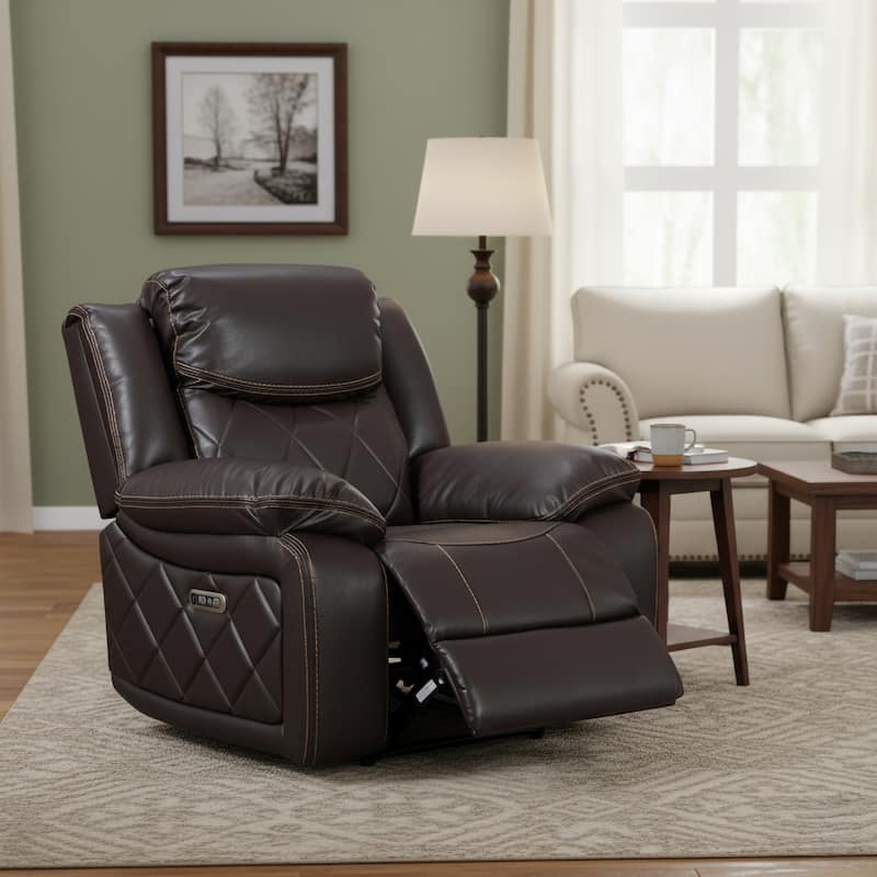 Contemporary Plush Velvet-Like Upholstered Power Reclining Chair - Brown