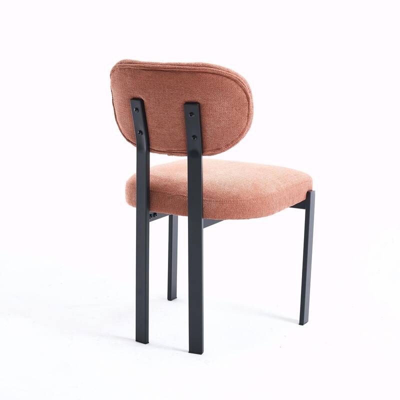 Mid-Century Upholstered Boucle Kitchen Dining Chairs with Black Metal Legs，Set of 2