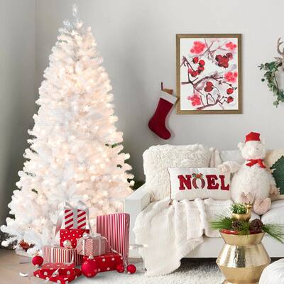 7.5FT Pre-Lit Christmas Tree with Memory Wire-450 Warm Incandescent Lights,1240 Tips,Automatic Unfolding Design,Metal Stand