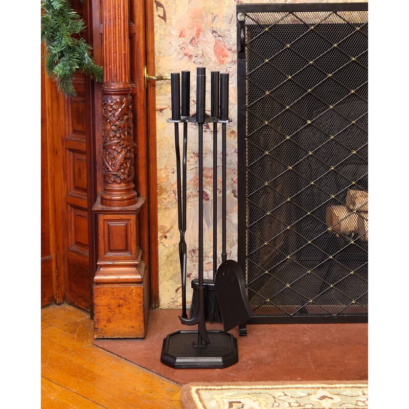 Achla Designs Neoclassic Set of 4 Fireplace Tools w/Square Base, 29.5 Inch Tall, Black