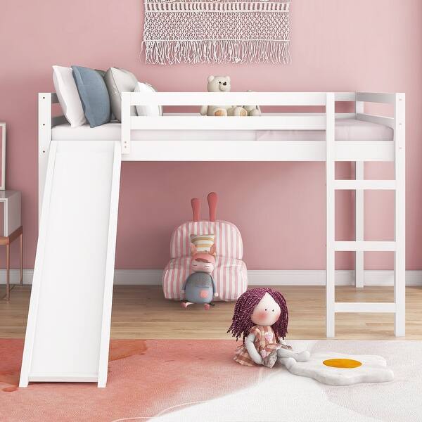 slide 2 of 14, Multifunctional Design Wood Loft Bed with Slide, Good Stability, Full Size, White White