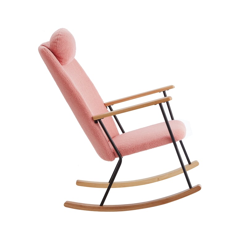 Adjustable Headrest Pillow Rocking Chair Accent Chair with High Backrest