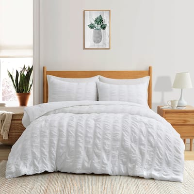 3-Piece Seersucker Bubble Ruffled Chic Comforter Set