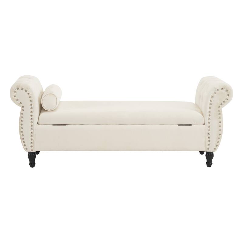 Velvet Multifunctional Storage Rectangular ottoman bench with 1 Pillow