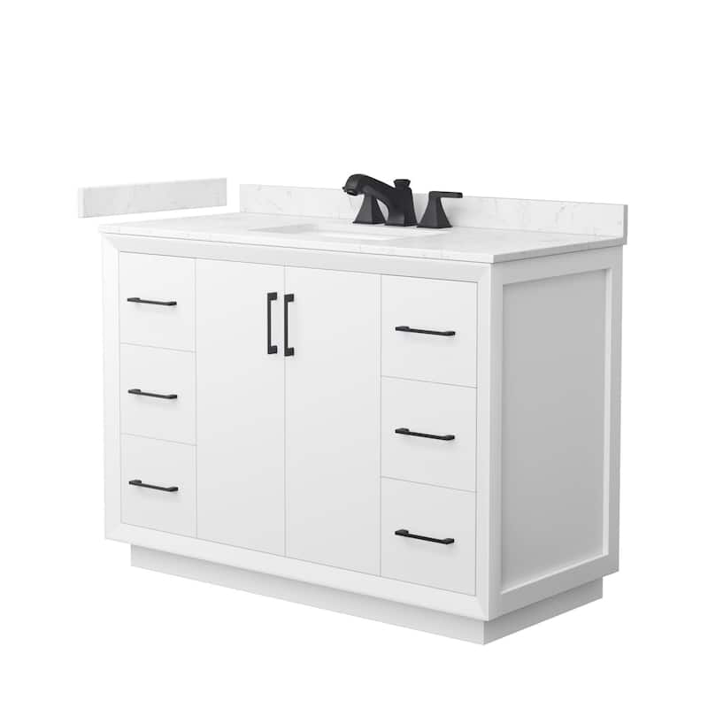 Wyndham Collection WCF4141-48S-VCA-US3MXX Strada 48" Free Standing - White / Carrara Cultured Marble Top / Matte Black
