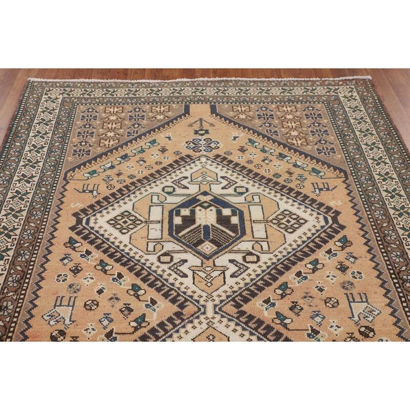 Tribal Geometric Bakhtiari Persian Vintage Rug Handmade Wool Carpet - 5'3" x 9'10"