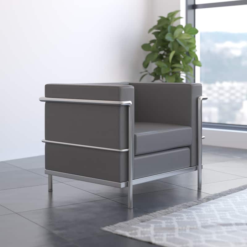 Contemporary LeatherSoft Chair with Double Bar Encasing Frame - Gray