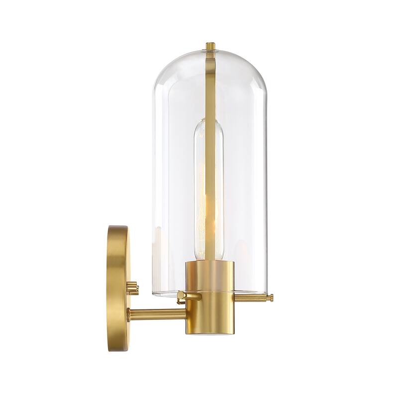 Skylar 5.25 in. 1-Light Brushed Gold Wall Sconce Light with Clear Glass Shade for Bathrooms