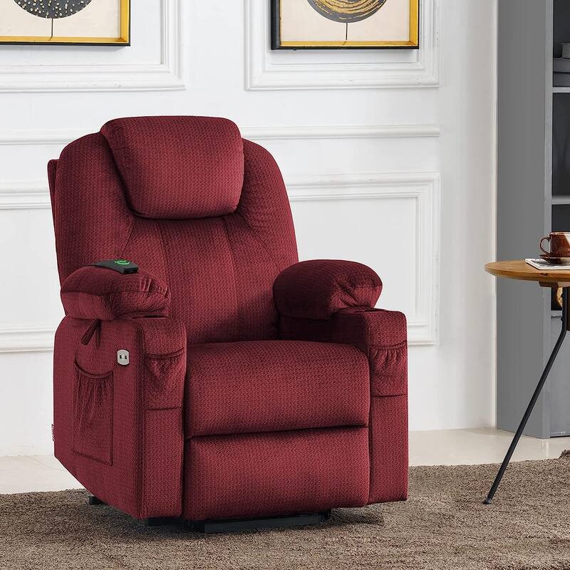 MCombo Small Power Lift Recliner Chair Sofa with Massage and Heat, 3 Positions and USB Ports Extended Footrest, Fabric 7141