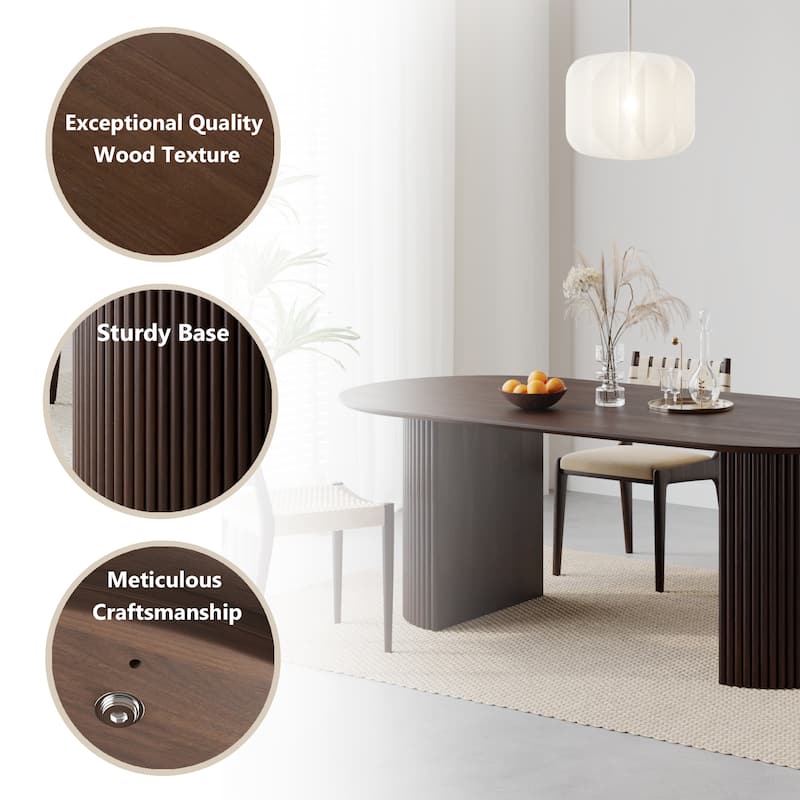 79" Oval Solid Wood Dining Table Duble Pedestal Seats 6