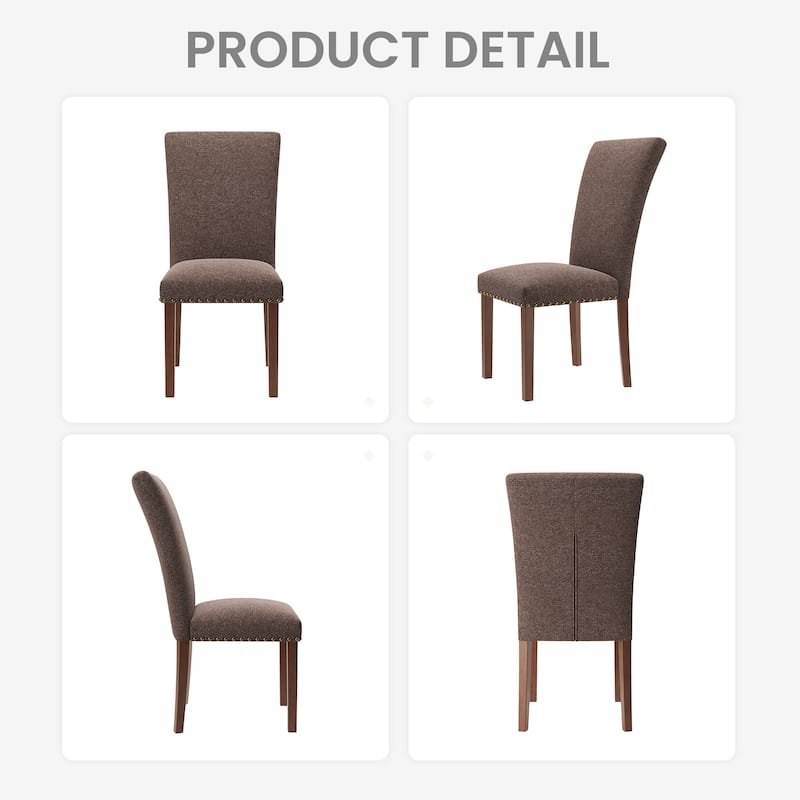 Upholstered Parsons Dining Chairs Set of 2/4/6, Fabric Dining Room Kitchen Side Chair with Nailhead Trim and Wood Legs