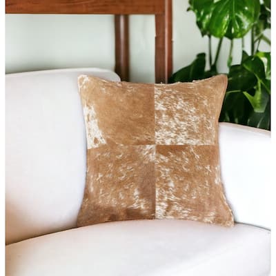 18" Brown and White Cowhide Throw Pillow