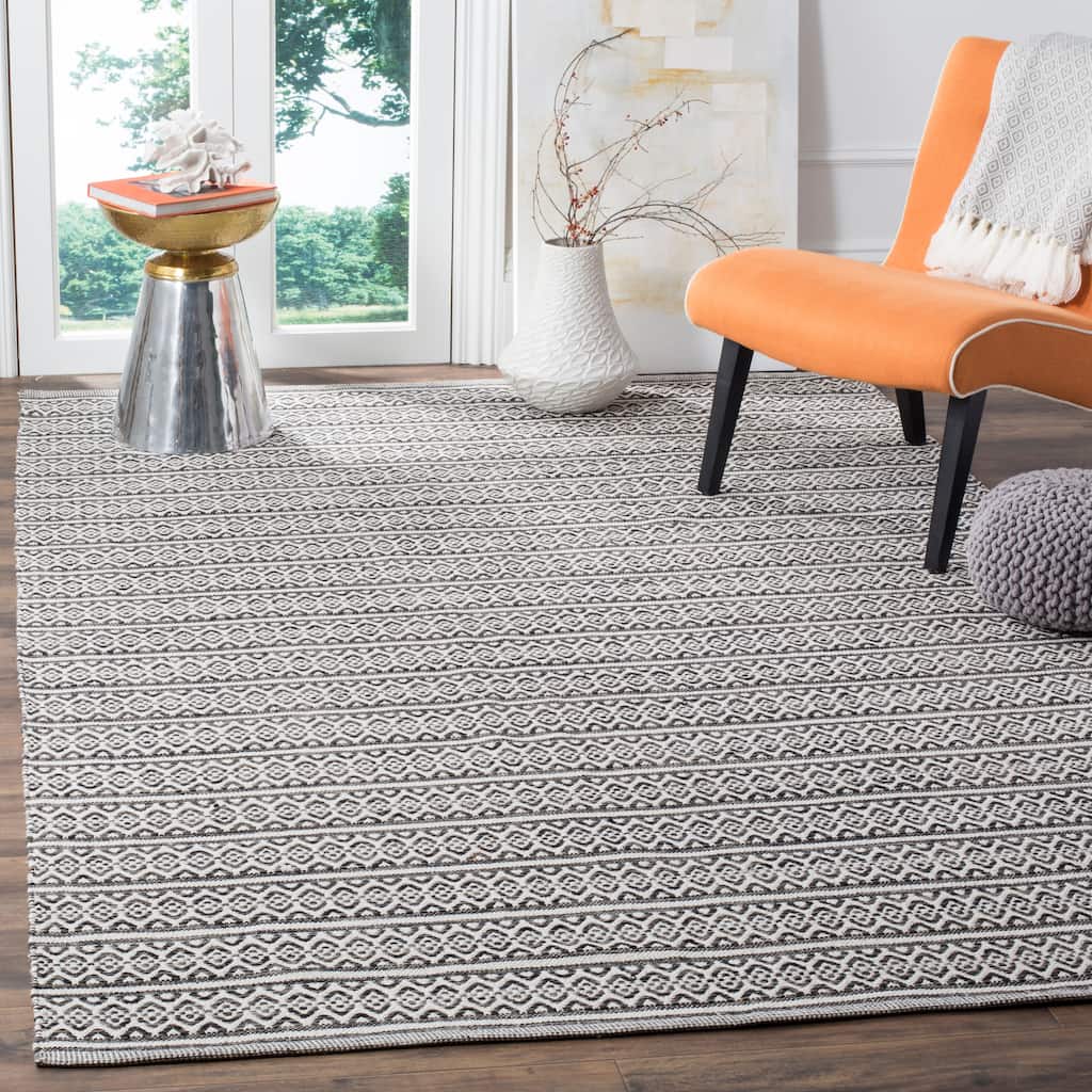 SAFAVIEH Handmade Flatweave Montauk Laetitia Cotton Rug - Ivory/Black - 6' x 9'