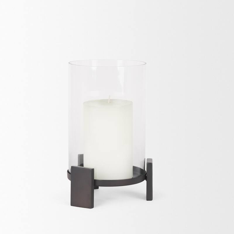 Price Small Matte Black Metal w/ Glass Hurricane Candle Holder - 8.0L x 8.0W x 11.5H