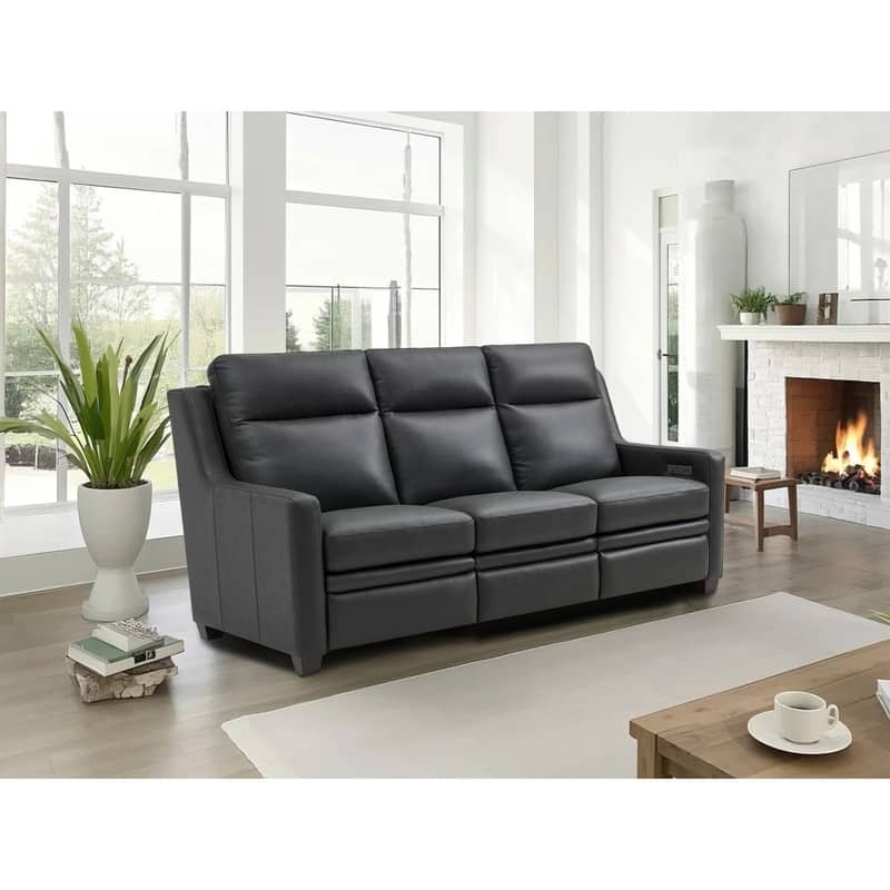 Genuine Leather Recliner Sofa 78" Triple-Motor Power Zero-Wall Reclining 3-Seat Sofa with USB&USB-C Port - Charcoal