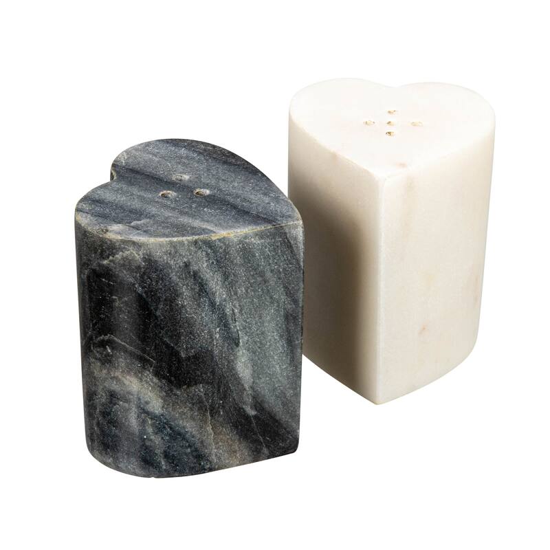 Heart-Shaped Marble Salt and Pepper Shakers - 2.5"L x 2.3"W x 3.0"H - Multi - 2 Piece - 2.5"L x 2.3"W x 3.0"H